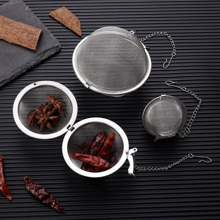 Medium stainless steel mesh tea strainer ball with chain and clasp, round shape