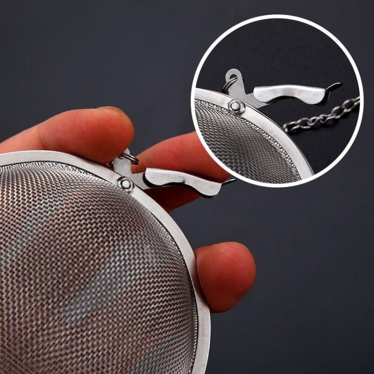 Stainless steel tea strainer ball with hinged clasp and fine mesh screen