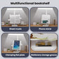 White bookshelf desk lamp with adjustable LED light and built-in shelf features