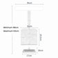 White adjustable bookshelf desk lamp with height range and size dimensions