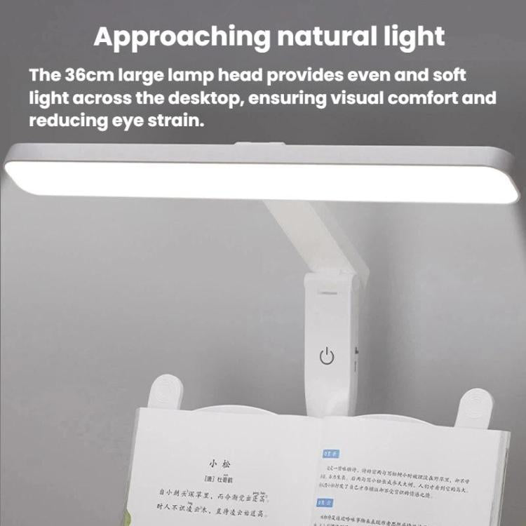 White LED desk lamp head with glowing bar and adjustable upright support