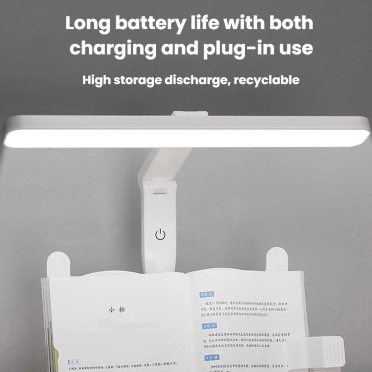 White LED desk lamp stand with on/off button on vertical post and light bar