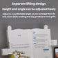 Adjustable LED desk lamp with two-position angle, vertical post, and clip book support