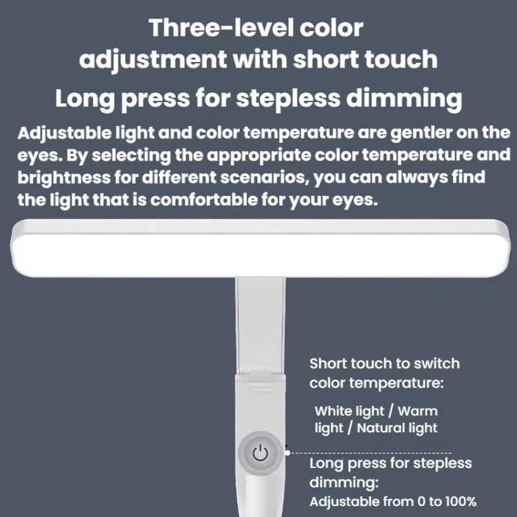 White LED desk lamp with touch control base and long light bar