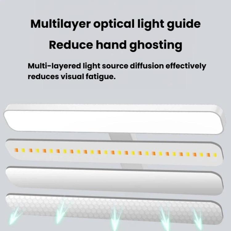 White LED desk lamp light bar with layered diffuser for softer glare