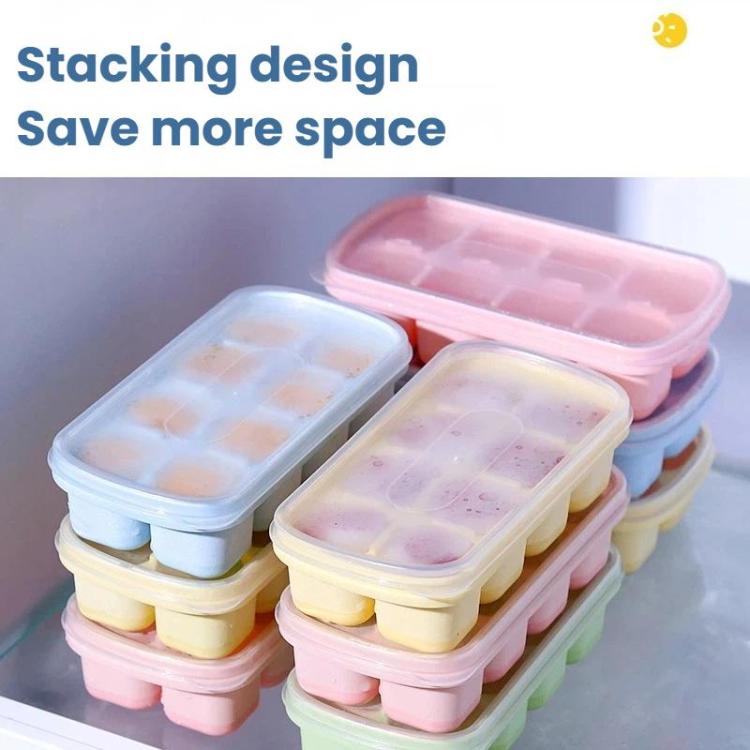 Stacking TPE ice cube and jelly molds in pastel pink, yellow, and white with lids