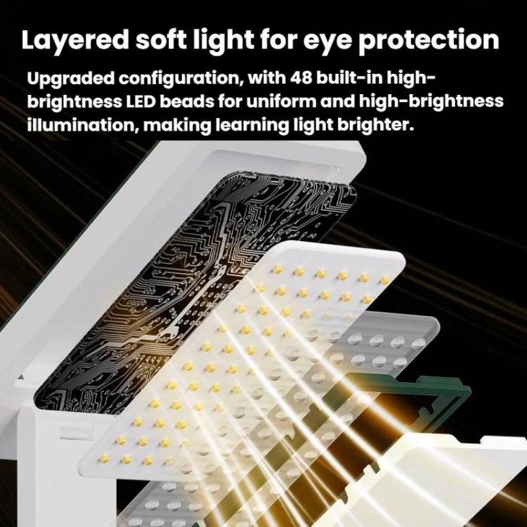 White folding desk lamp with bright LED panel under translucent lamp head