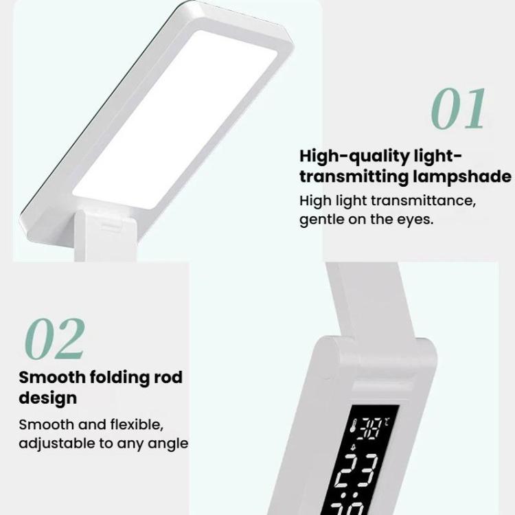 White folding desk lamp with smooth adjustable rod and high-transmission lamp shade