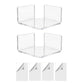 Clear triangular corner wall shelf with three open sections and divider