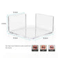 Clear triangular corner shelf with wall-mount dimensions diagram