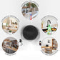 Triangular corner shelf for security cameras with room organization icons