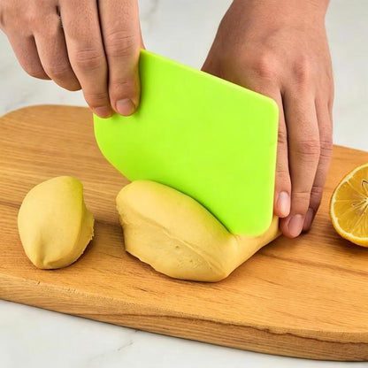 Thick dough scraper plastic spatula with lime green curved blade