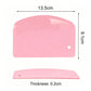 Pink plastic dough scraper size dimensions, curved blade with hanging hole