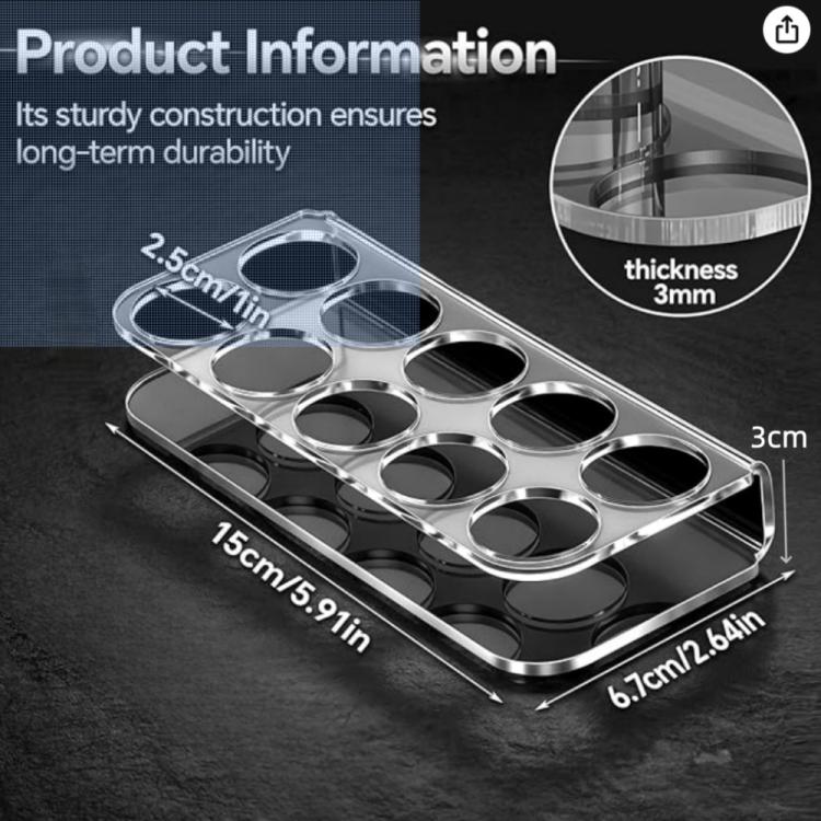 Transparent acrylic 10-hole insulin bottle organizer tray, clear measurement view