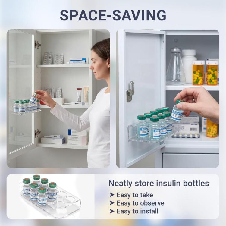 Transparent acrylic 10-hole insulin bottle organizer tray holding multiple bottles