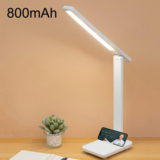 LED folding desk lamp with 800mAh battery, white light bar and base
