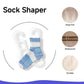 Acrylic sock shaper holder with a shaped knit sock displayed on the slots