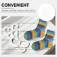Acrylic sock storage rack holders with striped knitted socks on the slots