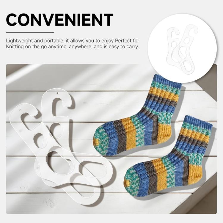 Acrylic sock storage rack holders with striped knitted socks on the slots