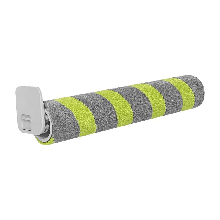 Striped roller mop replacement pad with gray and lime-green fabric roll