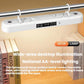 White under-cabinet LED light bar with hanging hooks and touchscreen clock panel