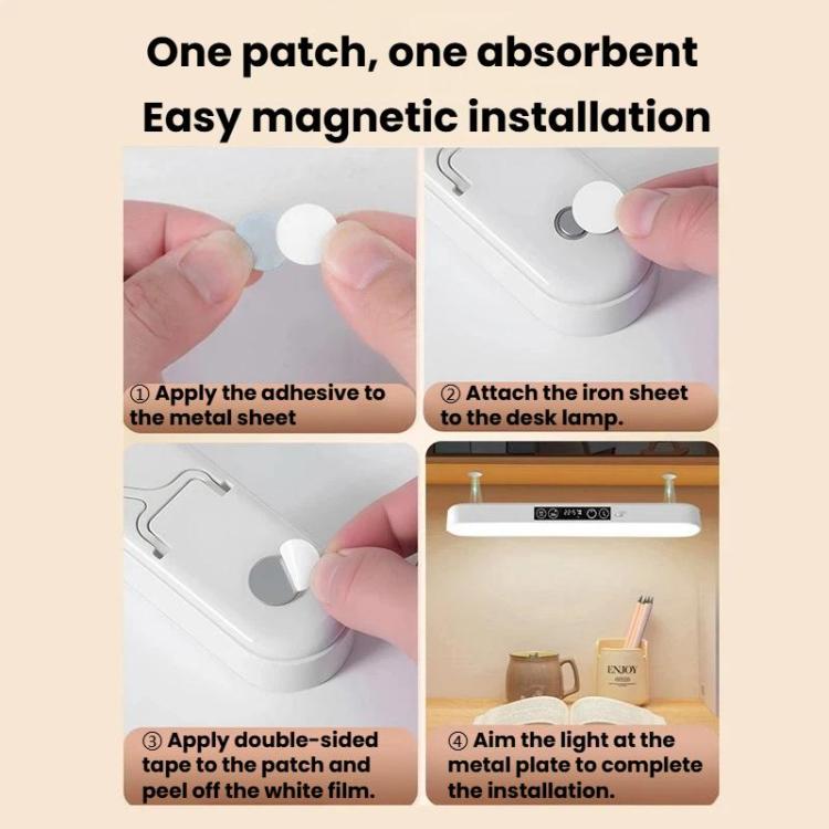 White magnetic under-cabinet lamp with adhesive patch and iron sheet for mounting