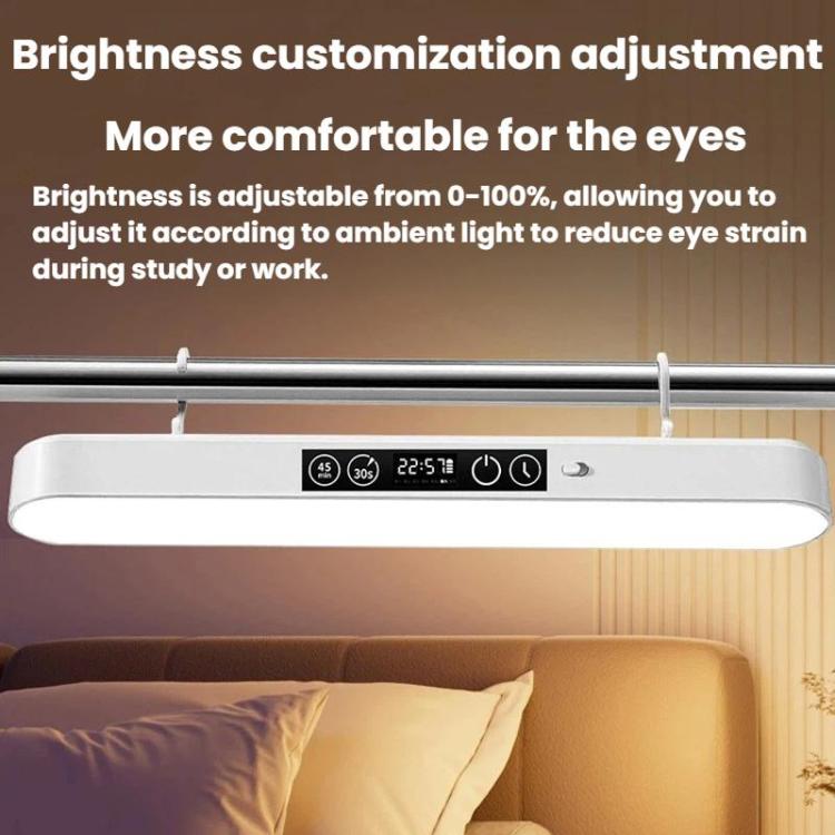 White under-cabinet LED lamp bar with touchscreen clock panel and adjustable brightness