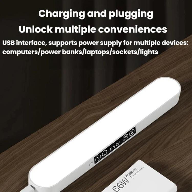 White under-cabinet LED lamp bar showing side USB charging port and control icons