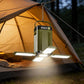 Foldable LED camping tent light with hanging hook, beige and black hanging lantern