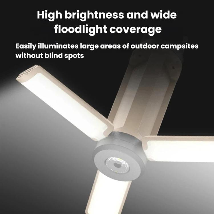 Beige and black foldable LED camping light with four illuminated arms