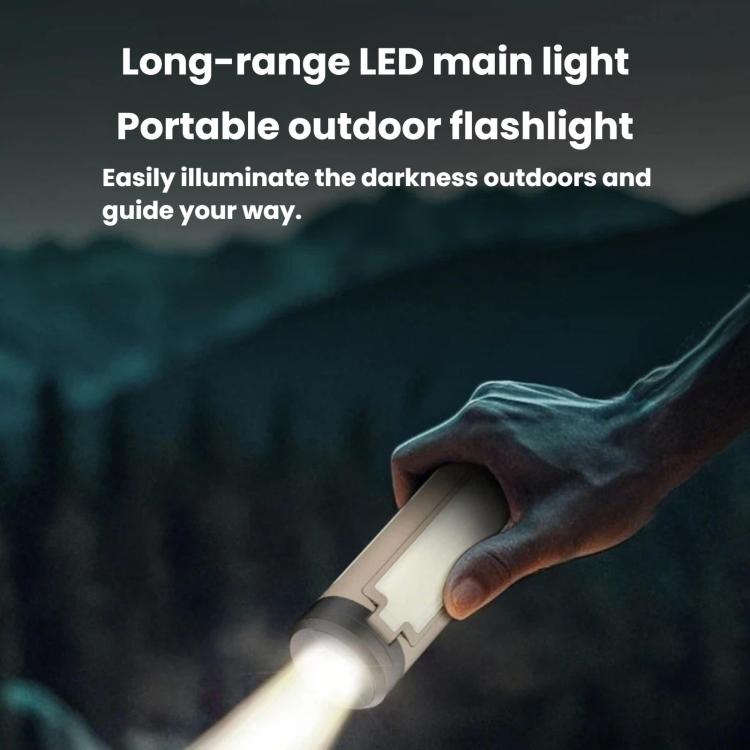 Beige and black portable LED camping light with long-bar light head