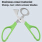 Stainless steel egg cutting scissors with blade and green grips