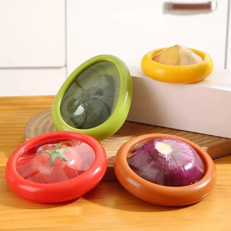 Mini fruit storage container set with silicone seal lids in red, yellow, orange, green