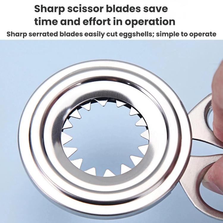 Stainless steel egg cracker with serrated blade ring for cutting egg shells