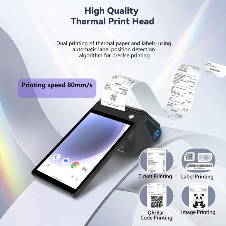 Android handheld POS with thermal printer head for receipt and label printing