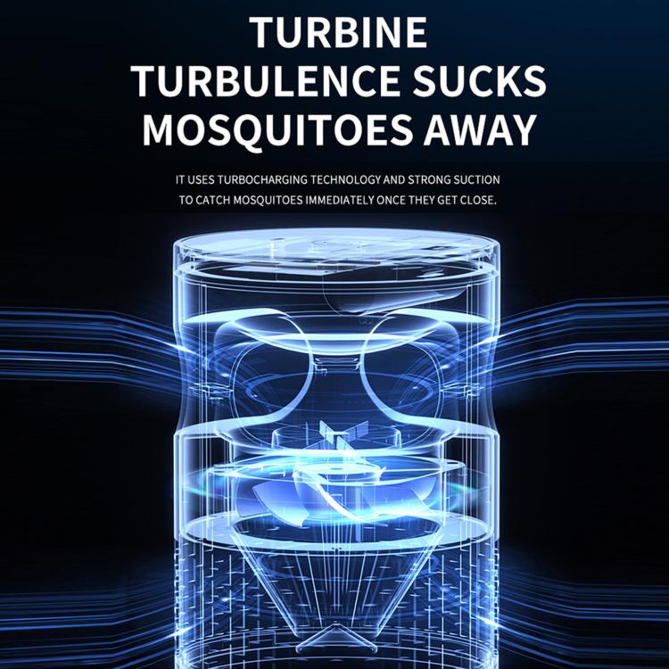 Mosquito killer turbine housing with transparent chamber and blue airflow effect
