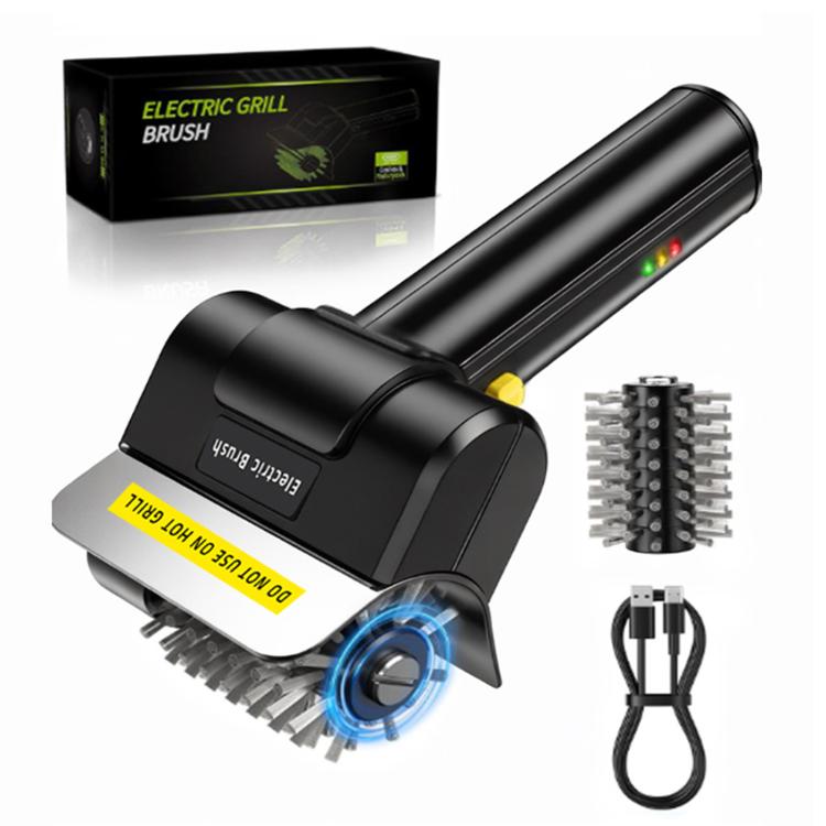Electric grill cleaner brush kit with spare wire brush head and power indicator lights