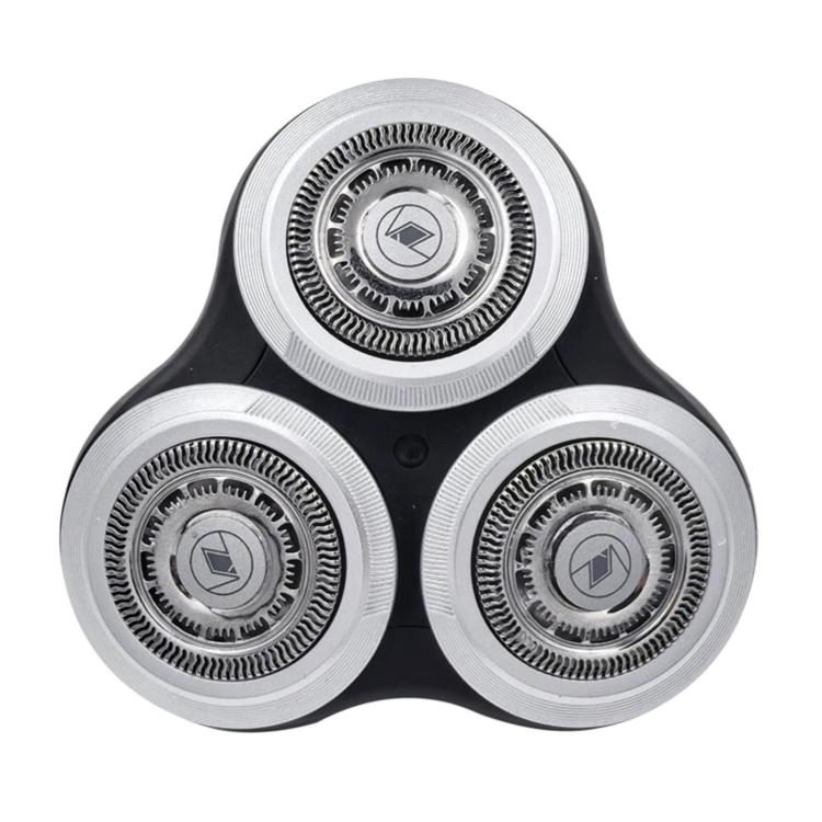Triple shaver head replacement unit with three rotary foils, silver and black