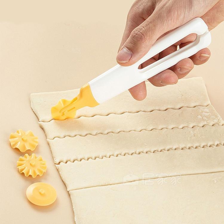 LsCook 4-in-1 decorative roller cutter set, white handle with yellow cutting wheel