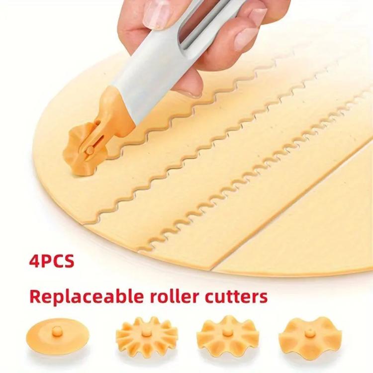 LsCook replaceable roller cutter with patterned wheel, used for cutting dough strips
