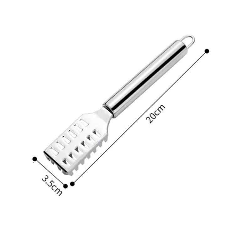 Stainless steel fish scaler measuring 20 cm length, 3.5 cm scraper head