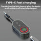 Bluetooth audio adapter showing Type-C charging port and red charging light