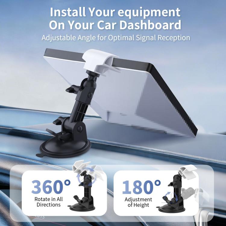 White adjustable dashboard car mount with suction base and cradle for mini device
