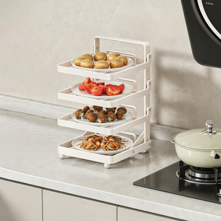 White 4-tier foldable food prep rack with four serving shelves