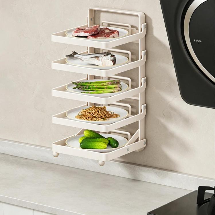 White 4-tier foldable food prep rack with four trays and side supports