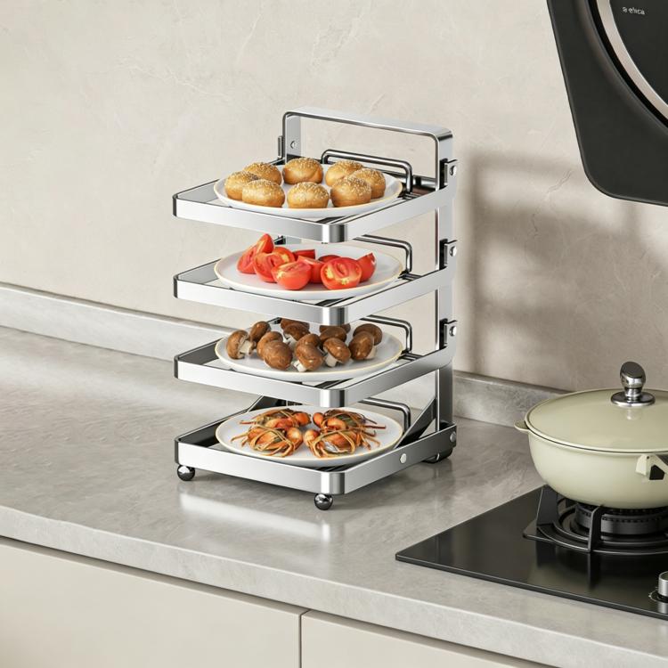 Black 4-tier foldable food prep rack with four shelves for meal prep