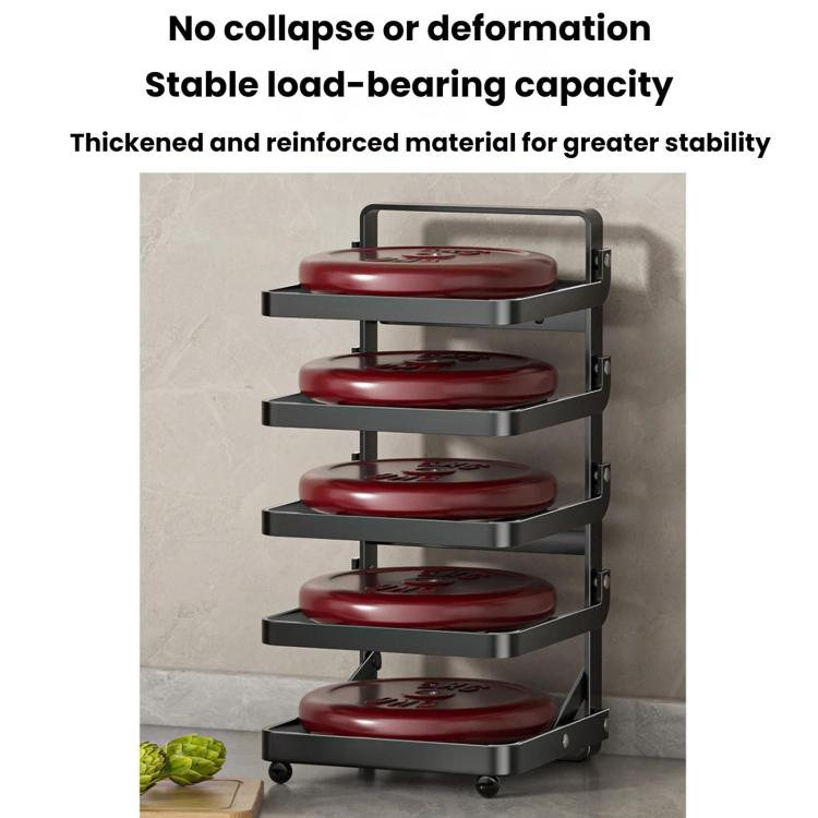 Foldable 5-tier black food preparation rack with reinforced frame and stable base