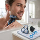 Shaver head retainer cover base with white/light gray cover and blue snap-on rings