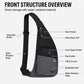 Crossbody chest bag front view, main pocket with front zipper and adjustable shoulder strap.