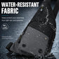 Color-block waterproof crossbody chest bag, black and dark gray, front zipper pocket.